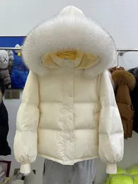 Cappotto da donna in pelliccia sintetica invernale da donna in procione naturale piumino d'anatra bianco femminile con cappuccio caldo piumino allentato Parka da neve 231121