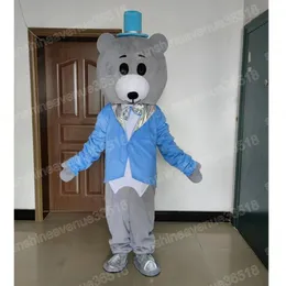 Costume de mascotte d'ours en peluche bleu de taille adulte, personnage de thème de dessin animé, carnaval unisexe, fête d'anniversaire d'Halloween, tenue d'extérieur fantaisie pour hommes et femmes