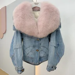 Parka da donna in pelliccia sintetica stile invernale europeo collo ampio staccabile in volpe denim piumino d'oca 231112