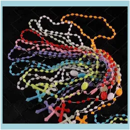 Beaded Necklaces Catholic Rosary Necklace Plastic Relius Jewelry Jesus Cross Crucifix Pendant Night Lumious Drop Delivery Pendants Otfyk