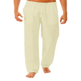 Uomini di yoga che corse in spiaggia estiva pantaloni in lino di cotone con cintura elastica e tasche pantaloni gambe dritte