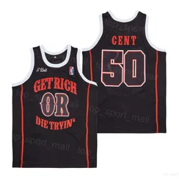 Movie Cent Basketball Jerseys G -enhet blir rik eller die Tryin hiphop andningslag Black Hiphop High School for Sport Fans Pure Cotton College Retro Shirt Summer