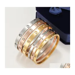 Charm Bracelets 여성 애호가 팔찌 Sier Gold Bangles Men LuxuryDesigner Jewelry Titanium Steel Couple Simple Fashion No Bolt Driv DH3JB