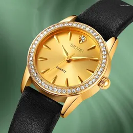 Armbandsur Skmei Fashion Diamond Women's Quartz Skin Watches Strap Waterproof Small Dial Exquisite Temperament Watch for Women