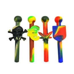 colorful Silicone Skull Snuff Straw Sniffer Snorter Nasal Tube 63 mm Snuffer silicone skull smoking pipe BJ
