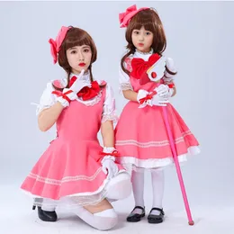 Cosplay Girls Pink Card Burtor Sakura Kinomoto Sakura Princess Dress Cosplay Costplay Kostium Lolita Dress Costume for Kids Party 230421