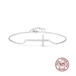 Ankiety Silver Cross Anklets Kobieta 925 Sterling Real Summer Foot Biżuteria Pasek panie Regulowany łańcuch kostki Kobiety 231121