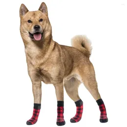 Vestuário para cães 4 pcs Natal bonito xadrez quente cachorrinho meias pet malhas anti deslizamento sapatos pequenos cães médios acessório