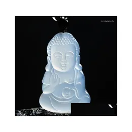 Pendant Necklaces Drop Natural White Jadecarved Shakya Muni Buddha Necklace For Women Men Pendants Fine Jadejewelry Delivery Dhgarden Dhfau