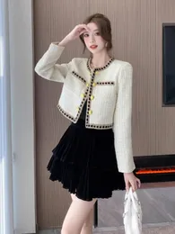 Womens Jackets Spring Autumn Fragrant Coat Short Single Breasted Coarse Woolen Round Neck 231120