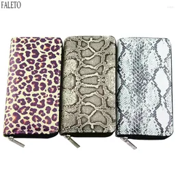 Plånböcker Faleto Luxury Women Snakesskin Leopard Wallet dragkedja runt korthållaren PU Läder Lång dragkedja Koppling Fashion Pengar