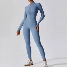 Yoga Outfit Zipper Boilersuit Long Sleeved Women's Sportswear Gym Jumpsuits Workout Highintensity Fitness Onepiece Skintight Garment 231120