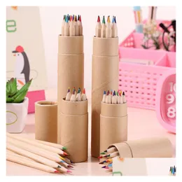 Painting Pens 12 Color Ding Pencil Wood Kids Colored Pencils In Kraft Paper Tubes Dhs W0084 Drop Delivery Office School Business Ind Dhhs5