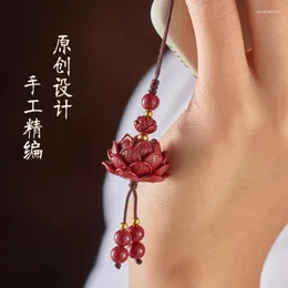 Anahtarlıklar el yapımı doğal cinnabar lotus arabası anahtarlık Çin tarzı şanslı telefon zinciri çantası kolye