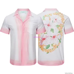 디자이너 남자 캐주얼 셔츠 고급 비치 셔츠 카사 블랑카 패션 핑크 꽃 디지털 ​​프린트 느슨한 캐주얼 짧은 슬리브 셔츠 남자 여자