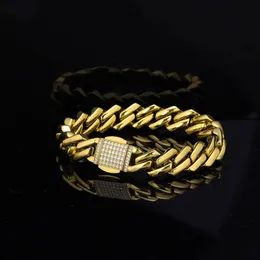 Bracciale cubano in acciaio al titanio con catena di diamanti in zircone, accessori hip-hop alla moda con diamanti
