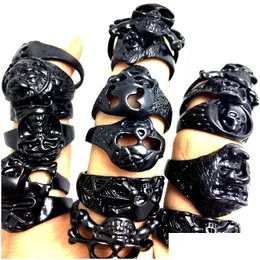 Cluster Rings Wholesale 50Pcs Black Skl Mix Alloy Man Women Finger Ring Punk Biker Fashion Jewelry Resale Drop Delivery Dhgarden Dhdka