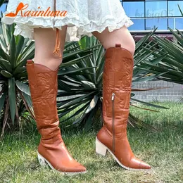 Boots Cowgirl Western Boots 2023 Hot Fashion Pointed Toe Embroidery Vintage Style Country Knee-high Boots Retro Dress Comfort Walking T231121