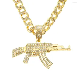 Pendant Necklaces Rap Iced Out Cuban Chain Gun Mens Necklace Colgante Hip Hop Gold Jewelry 24k Plated Choker Silver Pendentif