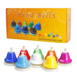 Andra sportvaror ORFF Musikinstrument Set Handbell Colorful 8note Hand Bell Child Music Toy Baby Tidig utbildning Vacker julklapp 231121
