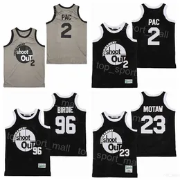 Moive Basketball Tournament Shoot out Jerseys Birdmen 96 Tupac Shakur Birdie 23 Motaw Wood 2 PAC上のダブルチームカラーブラックグレーカレッジヴィンテージ