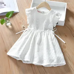 Abiti da ragazza Sweet Kid Vestito estivo da bambina O-Collo Manica volante Ricamato floreale Cerniera Fasciatura in vita Principessa Abiti casual