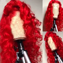 Parrucca anteriore in pizzo brasiliano rosso Hd capelli umani 13x4 onda profonda riccia onda di acqua colorata rossa senza colla parrucche frontali in pizzo prepizzicate sintetiche