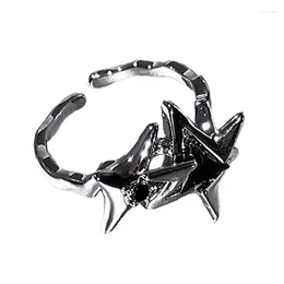 Anéis de cluster ajustável preto zircão estrelas anel de dedo moda simples declaração aberta jóias punk knuckle para mulheres meninas