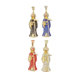 Pendant Necklaces Red/Black/White/Sapphire Blue Rhinestones Santa Muerte Necklace - Figaro