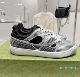 Designer bra spel korg sneakers män silver svart läder fotled förtjockande ventilat mesh sportskor överdimensionerad