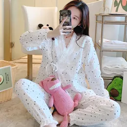 Women's Sleepwear 2217# 100% Cotton Maternity Nursing Sleepwear Summer Thin Loose Breastfeeding Pajamas Suits Pregnancy Homewear Lounge Sleep Wear 230421