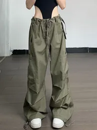 Женские штаны Каприс Хоучжоу Зеленые парашютные штаны Переезд Женщины Негабаритная уличная одежда Y2K Hip Hop Широкие штаны.