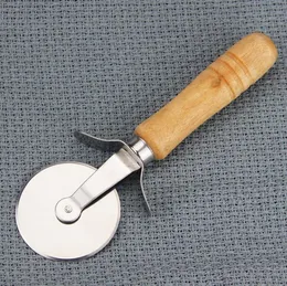 Round Pizza Cutter Tool Stainless Steel Confortable With Wooden Handle Knife Cutters Pastry Pasta Dough Kitchen Bakeware SN5323