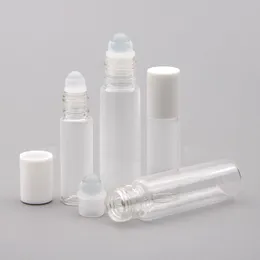 5 frascos de rolo transparentes de 10 ML com bola de vidro para rolo de vidro de perfume de óleo essencial em frascos com tampas brancas Tamanho de viagem Ftknd