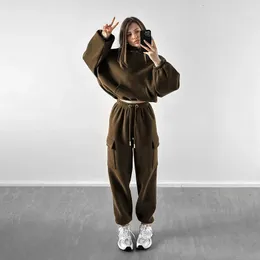 Womens Two Piece Pants DIHOPE Autumn Hoodie Sweatshirt Zipper Pocket Pant Set Trousers Sportswear 231120