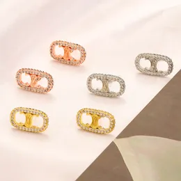 Einfache 18K vergoldet 925 Silber Luxus Marke Designer Buchstaben Stud Geometrische Berühmte Frauen Kristall Strass Zurück Siegel Brief Ohrring hochzeit Party Schmuck