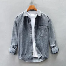 Chemises décontractées pour hommes Japonais Harajuku Loose Fit Denim Shirt 2024 Printemps Couleur unie Veste City Boy Designer Vêtements
