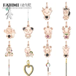 Fahmi Classic Animal Series Rabbit Dragon Tassel Candy Color Heart Form Full Diamond Colored Stone Round Key Pendant Jubileum, engagemang, gåva, fest, bröllop