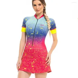 레이싱 세트 여성 Skinsuit Macaquinho Saia Short Sleeve MTB 자전거 스커트 Ciclismo Feminino Flor Triathlon Cycling Jersey Dress