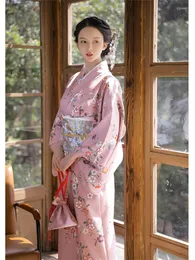 Etnisk kläder Japan Style Women's Long Dress Traditionell Kimono Pink Color Floral Prints Formell Yukata Cosplay Pography