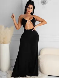 Casual Dresses Black Red Halter Backless Fit and Flare för kvinnor Summer Elegant Off Shoulder Midje Band Cut Out Female Party Dress