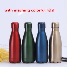 12oz colorful lids water bottle 1 layer Cola Bottles 304 staliness steel tumbler Metal Sports Bottle with Beautiful maching colorful lids BJ