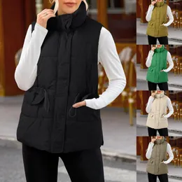 Coletes femininas moda inverno algodão acolchoado colete outerwear mulheres para baixo casaco colete sem mangas gola jaqueta zip up acolchoado