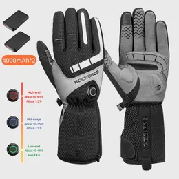 Luvas de esqui ROCKBROS Luvas aquecidas de inverno Mantenha luvas quentes recarregáveis à prova d'água Mittens USB Motocicleta Luvas aquecidas Moto Luvas 231120