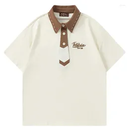 Herrpolos brev broderi polo skjorta herrar sommar avslappnad college style cityboy slips dekoration streetwear lösa lapel halvärmare tee män