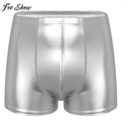 Underpants Men Sexy Wet Look Boxer Shorts Patent Leather Bulge Pouch Briefs Elastic Waistband Underwear Party Pole Dance Costume Clubwear