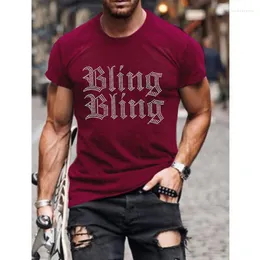 Camisetas masculinas de moda de moda masculino tee de tamanho grande y2k Bling Rhinestone Designer de mangas curtas Tops Comfort Casual Rua Camiseta alta