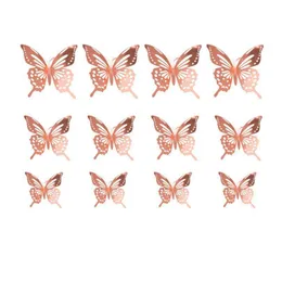 Wall Stickers 3D Hollow Out Golden Sier Butterfly Wall Stickers Art Home Decorations Decals For Party Wedding 12Pcs/Lot Drop Delivery Dhqws