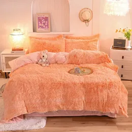 Bedding sets Super Shaggy Coral Fleece Warm Cozy Princess Bedding Set Mink Velvet Quilt/Duvet Cover Set Bed Comforter Blanket Pillowcases 231120