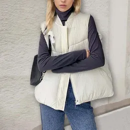 Gilet da donna Gilet in cotone tinta unita Stile corto per l'autunno / inverno Cappotto senza maniche per il pane Cappotti larghi con maniche a campana da donna